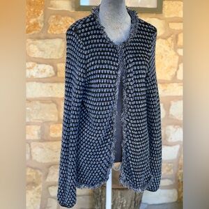 J. McLaughlin Wool Blend Blue Cardigan Long Fringe Sweater Size Large